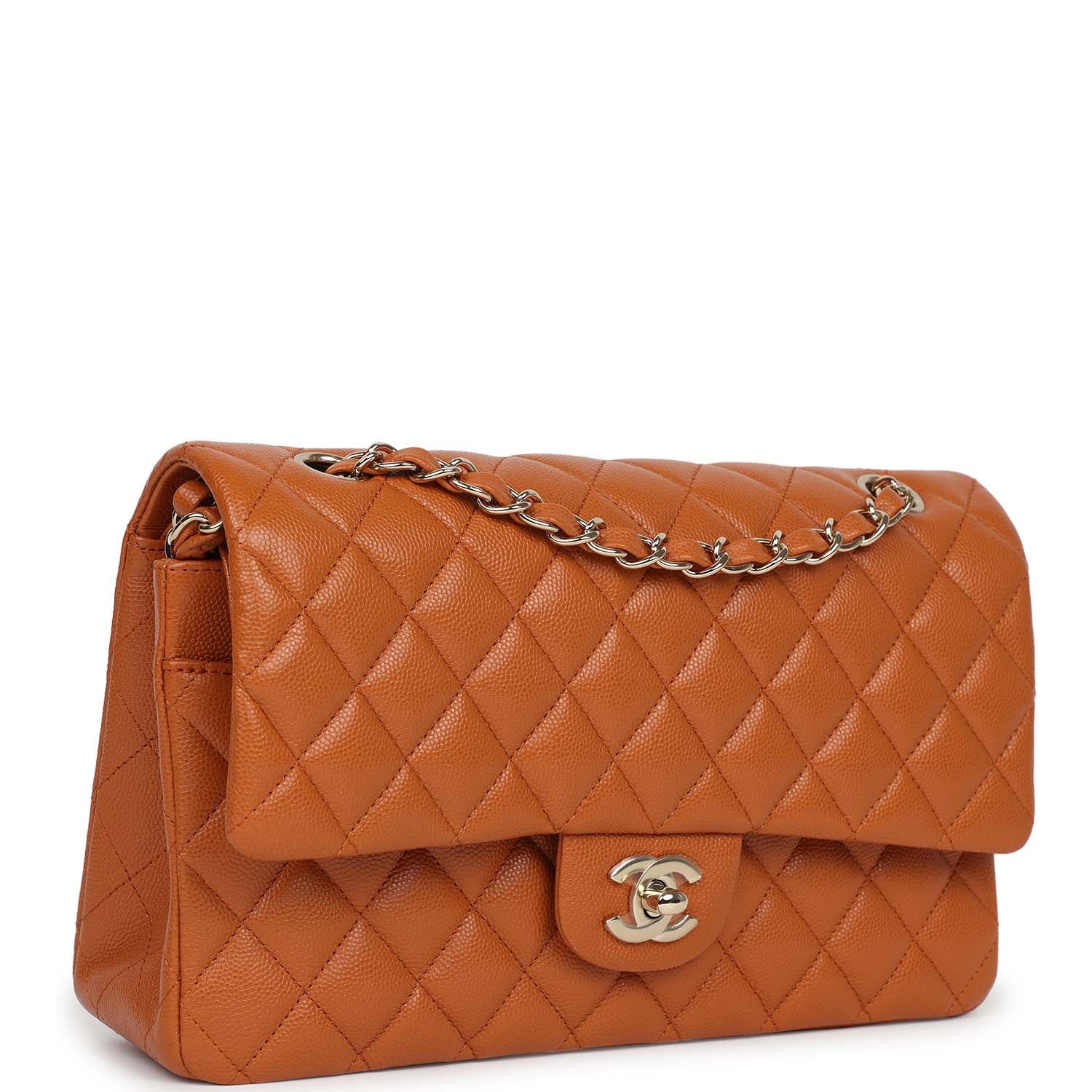 Medium Classic Double Flap Bag Caramel Shiny Caviar Light Gold Hardware