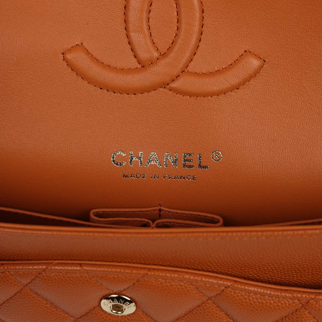 Medium Classic Double Flap Bag Caramel Shiny Caviar Light Gold Hardware