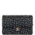 Small Classic Double Logo Printed Flap Bag Black and White Calfskin Gold Hardware