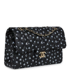 Small Classic Double Logo Printed Flap Bag Black and White Calfskin Gold Hardware