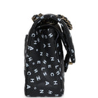 Small Classic Double Logo Printed Flap Bag Black and White Calfskin Gold Hardware