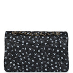 Small Classic Double Logo Printed Flap Bag Black and White Calfskin Gold Hardware