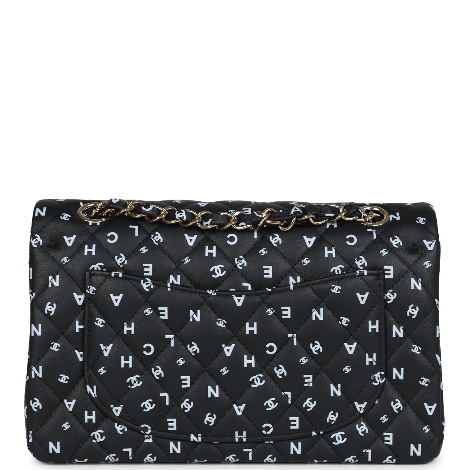 Small Classic Double Logo Printed Flap Bag Black and White Calfskin Gold Hardware