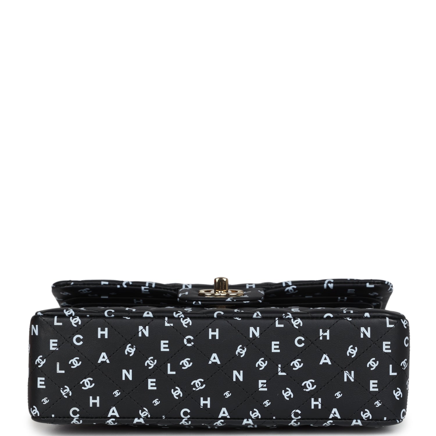 Small Classic Double Logo Printed Flap Bag Black and White Calfskin Gold Hardware