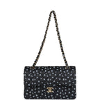 Small Classic Double Logo Printed Flap Bag Black and White Calfskin Gold Hardware