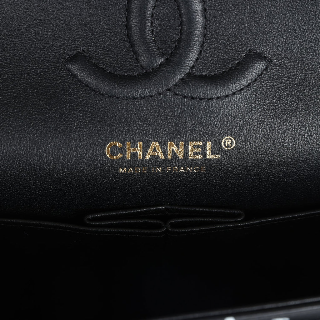 Small Classic Double Logo Printed Flap Bag Black and White Calfskin Gold Hardware