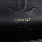 Small Classic Double Logo Printed Flap Bag Black and White Calfskin Gold Hardware