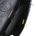 Small Classic Double Logo Printed Flap Bag Black and White Calfskin Gold Hardware