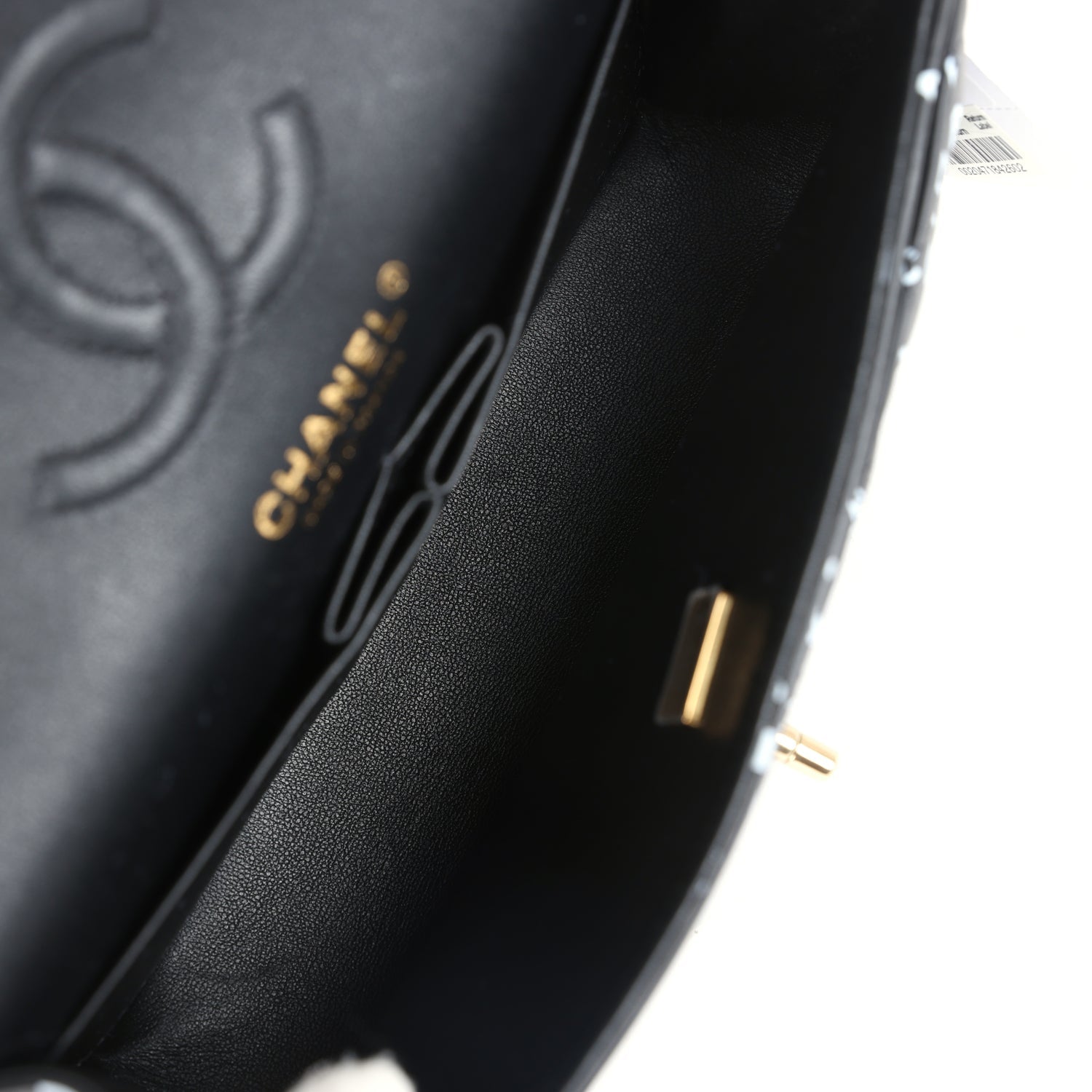Small Classic Double Logo Printed Flap Bag Black and White Calfskin Gold Hardware