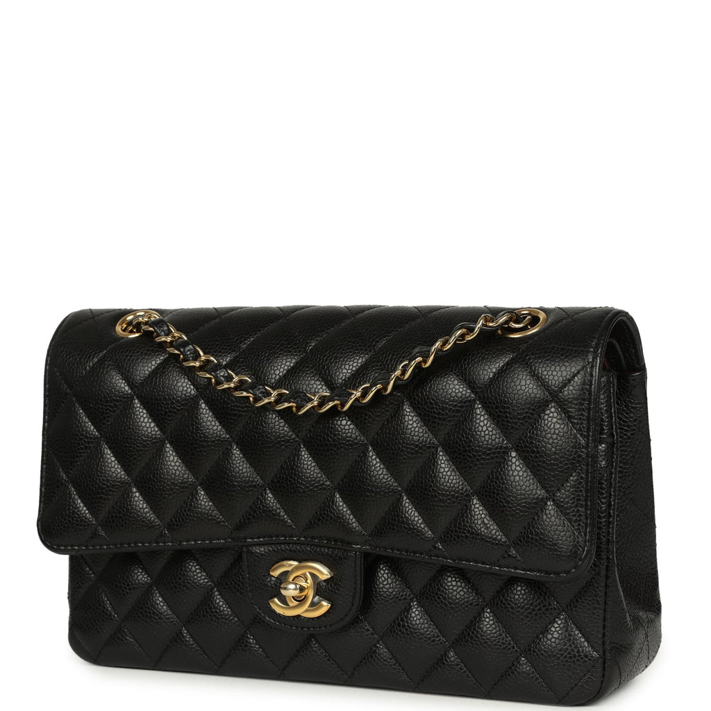 Medium Classic Double Flap Black Caviar Gold Hardware