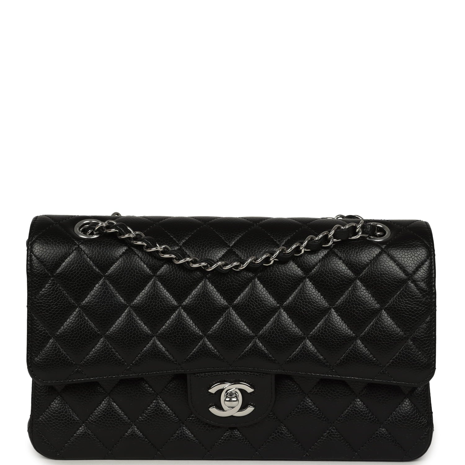 Medium Classic Double Flap Black Caviar Silver Hardware
