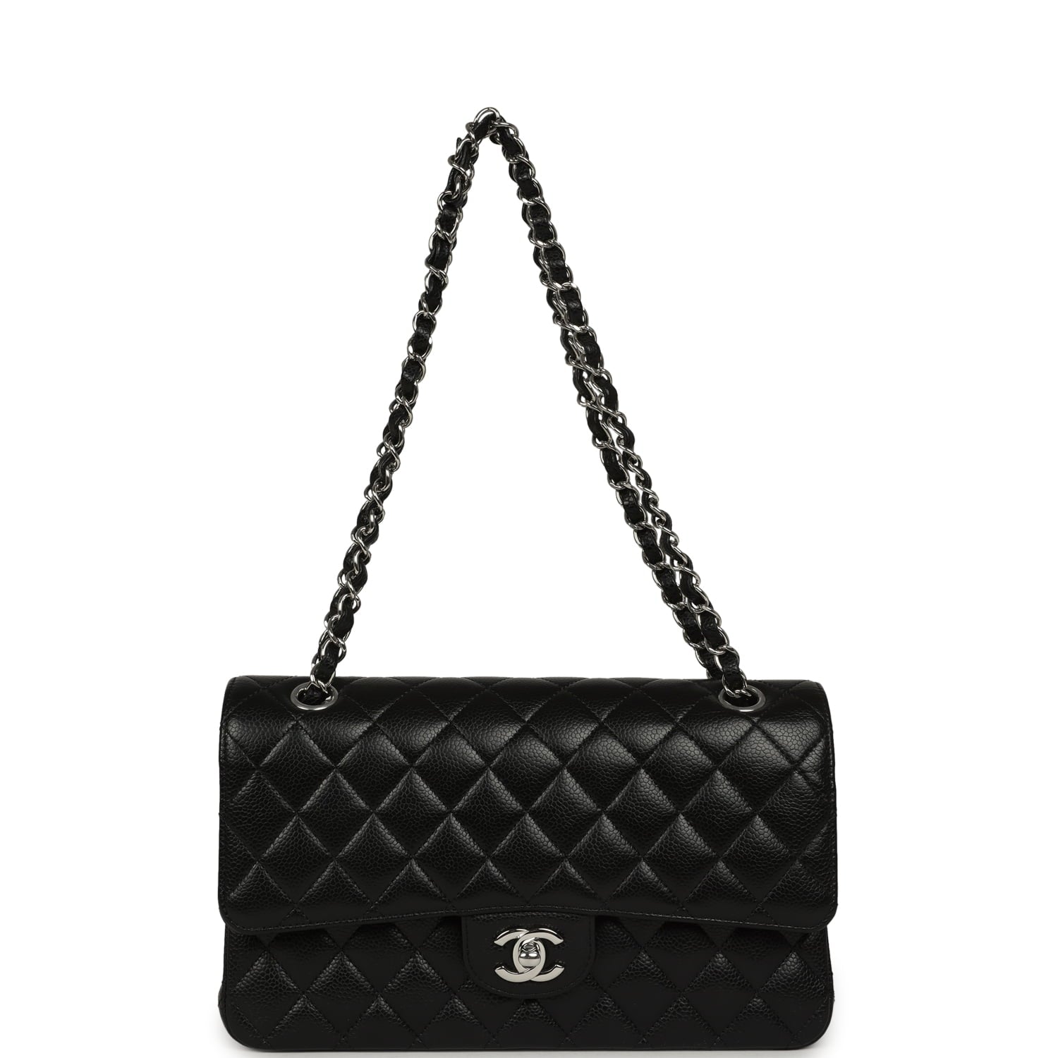 Medium Classic Double Flap Black Caviar Silver Hardware