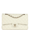 Pre-owned Medium Classic Double Flap White Caviar Light Gold Hardware