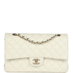 Medium Classic Double Flap White Caviar Light Gold Hardware