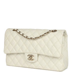 Medium Classic Double Flap White Caviar Light Gold Hardware