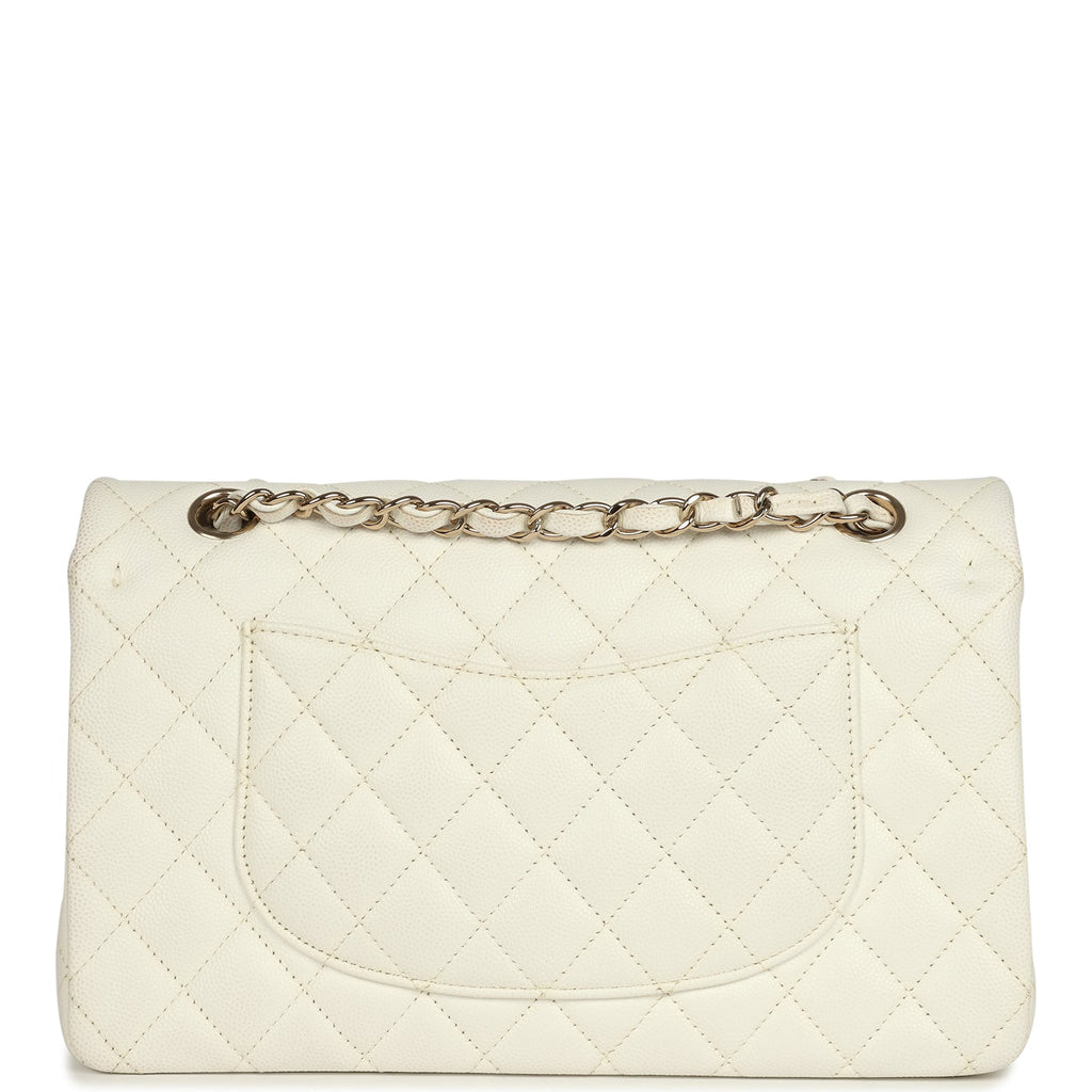 Medium Classic Double Flap White Caviar Light Gold Hardware