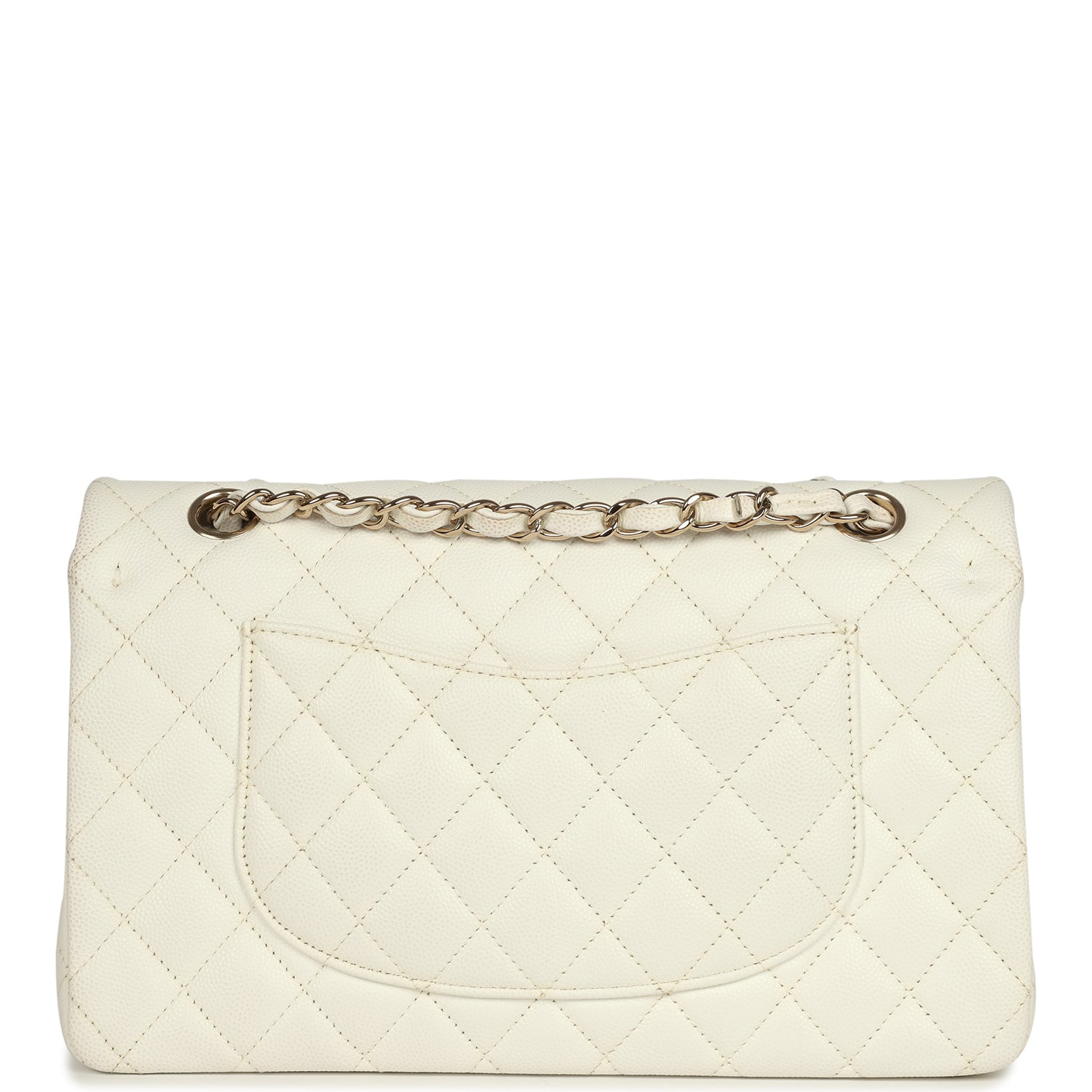 Medium Classic Double Flap White Caviar Light Gold Hardware