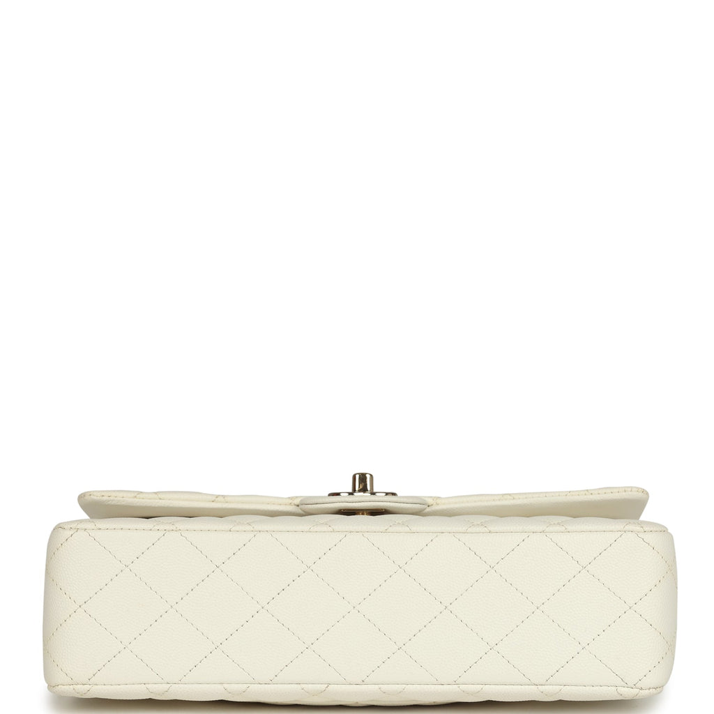 Pre-owned Medium Classic Double Flap White Caviar Light Gold Hardware