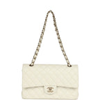 Medium Classic Double Flap White Caviar Light Gold Hardware