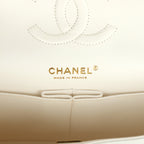 Medium Classic Double Flap White Caviar Light Gold Hardware