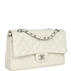 Medium Classic Double Flap White Shiny Caviar Silver Hardware
