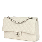 Medium Classic Double Flap White Shiny Caviar Silver Hardware