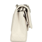 Medium Classic Double Flap White Shiny Caviar Silver Hardware