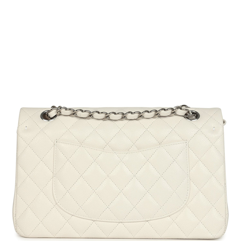 Medium Classic Double Flap White Shiny Caviar Silver Hardware