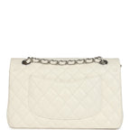 Medium Classic Double Flap White Shiny Caviar Silver Hardware