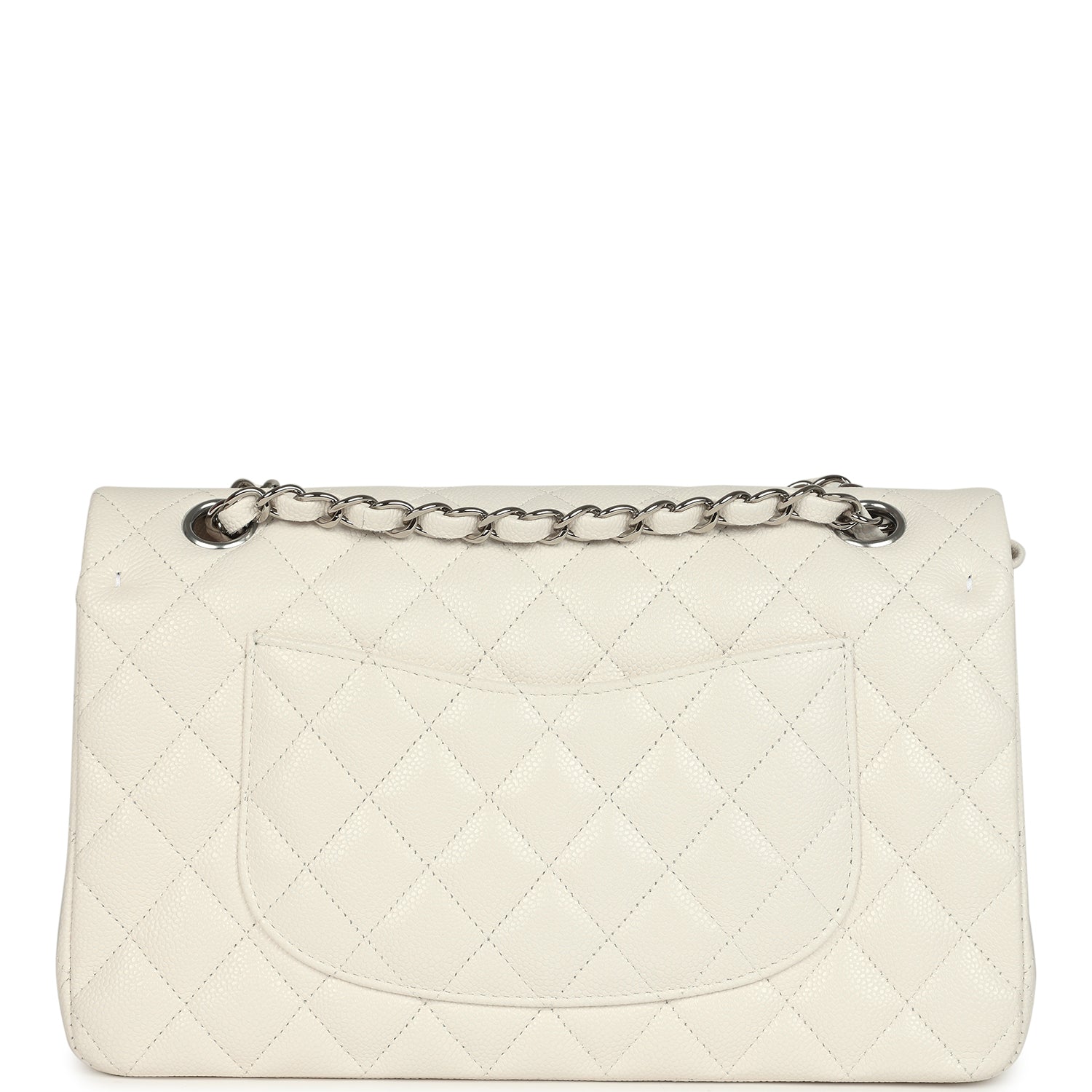Medium Classic Double Flap White Shiny Caviar Silver Hardware