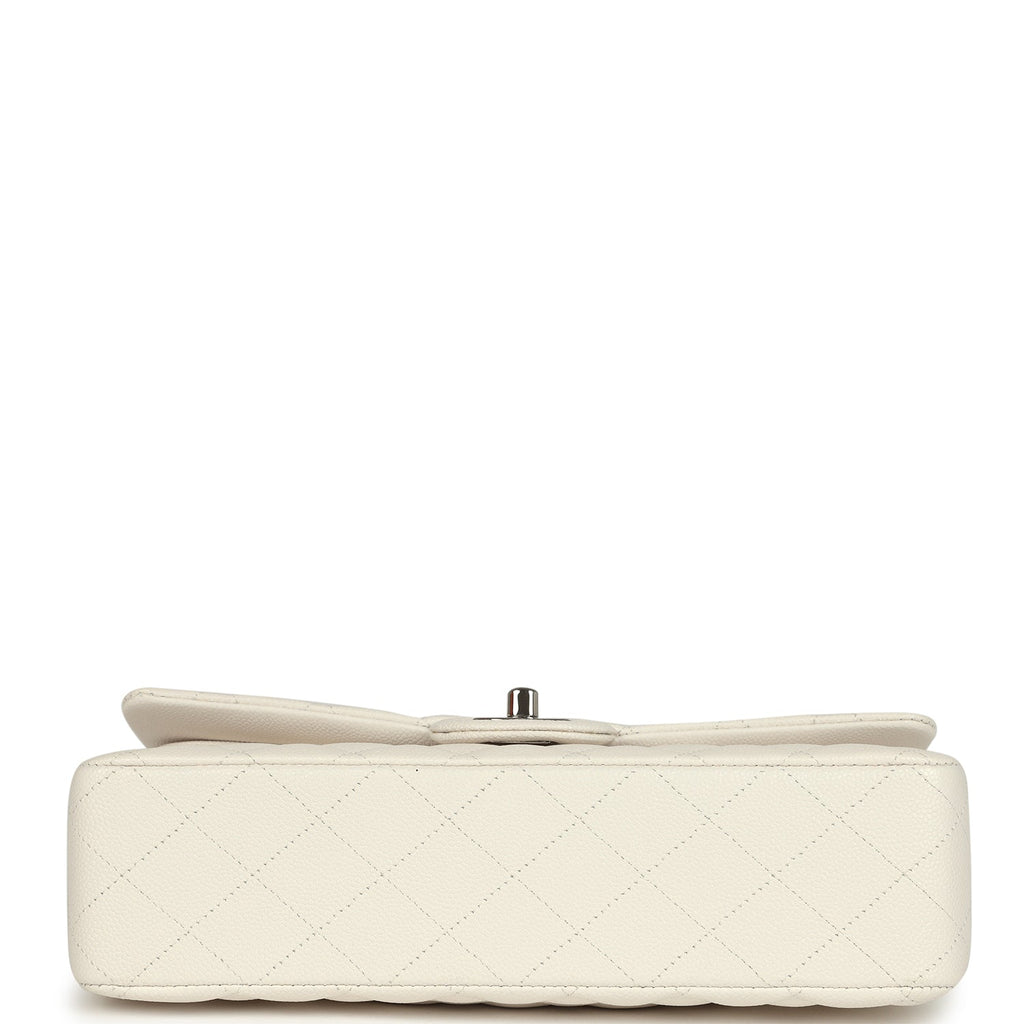 Pre-owned Medium Classic Double Flap White Shiny Caviar Silver Hardware