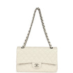Medium Classic Double Flap White Shiny Caviar Silver Hardware