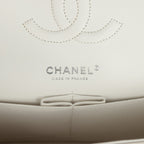 Medium Classic Double Flap White Shiny Caviar Silver Hardware