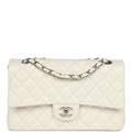 Pre-owned Medium Classic Double Flap White Shiny Caviar Silver Hardware