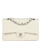 Medium Classic Double Flap White Shiny Caviar Silver Hardware