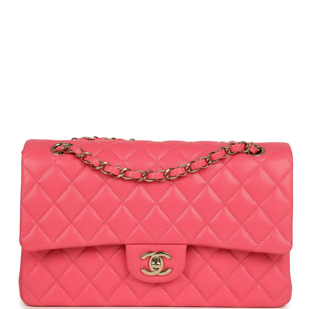Medium Classic Double Flap Bag Dark Pink Shiny Caviar Gold Hardware