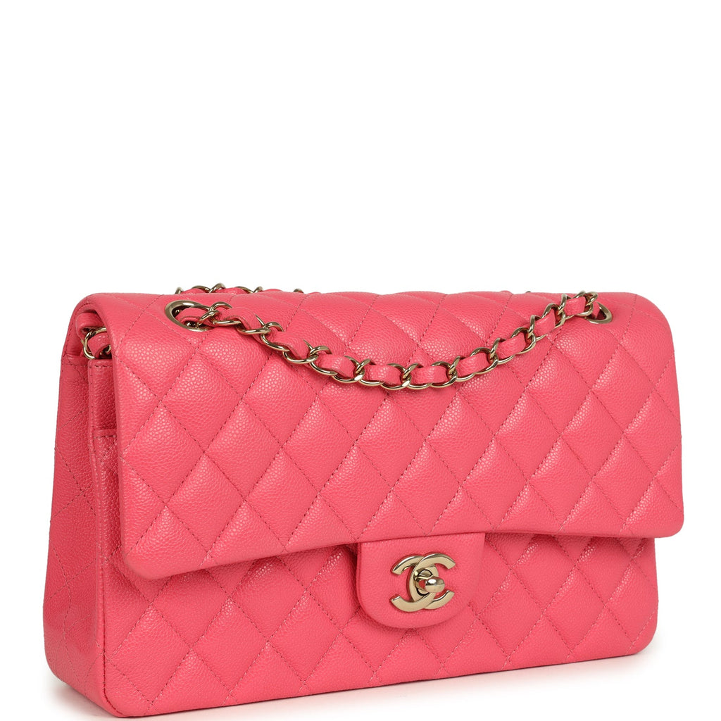 Medium Classic Double Flap Bag Dark Pink Shiny Caviar Gold Hardware