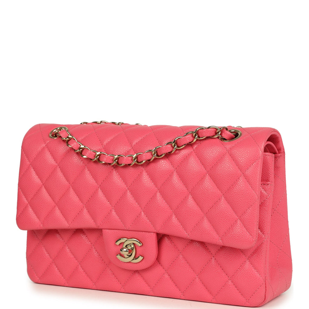 Medium Classic Double Flap Bag Dark Pink Shiny Caviar Gold Hardware
