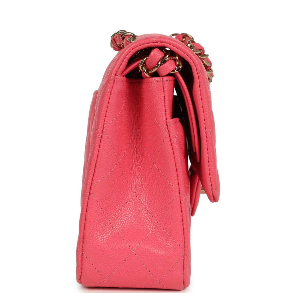 Medium Classic Double Flap Bag Dark Pink Shiny Caviar Gold Hardware