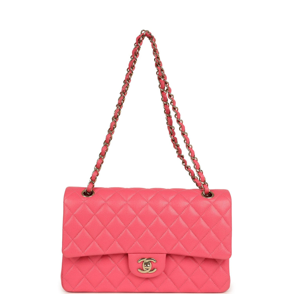 Medium Classic Double Flap Bag Dark Pink Shiny Caviar Gold Hardware