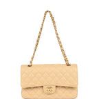 Medium Classic Double Flap Beige Clair Caviar Gold Hardware
