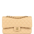 Medium Classic Double Flap Beige Clair Caviar Gold Hardware