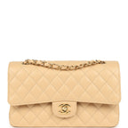 Medium Classic Double Flap Beige Clair Caviar Gold Hardware