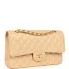 Medium Classic Double Flap Beige Clair Caviar Gold Hardware