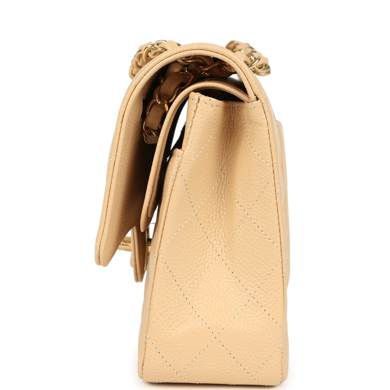 Medium Classic Double Flap Beige Clair Caviar Gold Hardware