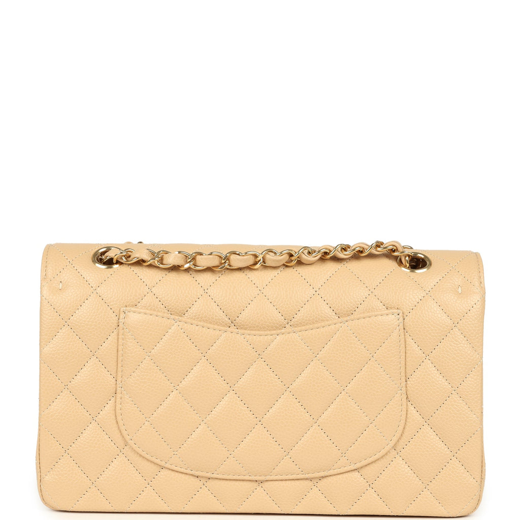 Medium Classic Double Flap Beige Clair Caviar Gold Hardware