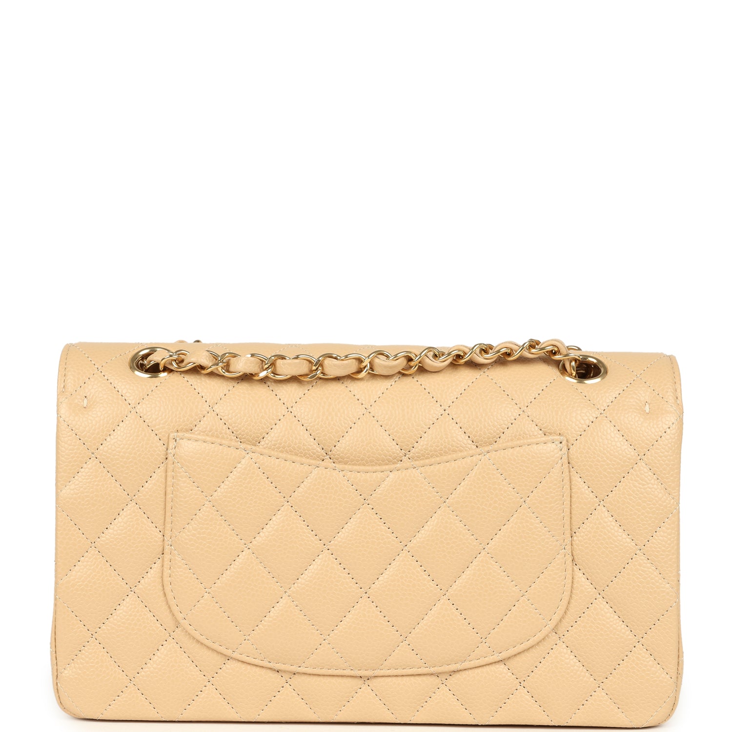 Medium Classic Double Flap Beige Clair Caviar Gold Hardware