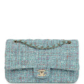Medium Classic Double Flap Bag Blue Multi Tweed Light Gold Hardware