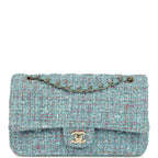 Medium Classic Double Flap Bag Blue Multi Tweed Light Gold Hardware