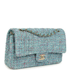 Medium Classic Double Flap Bag Blue Multi Tweed Light Gold Hardware